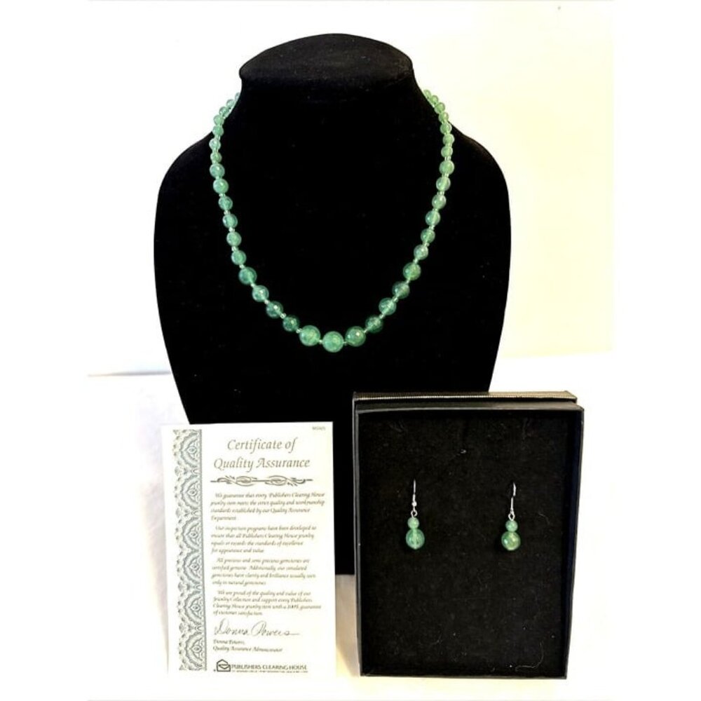 Necklace Green Faceted Glass and Small Beads 18-20" with Matching Drop Earrings